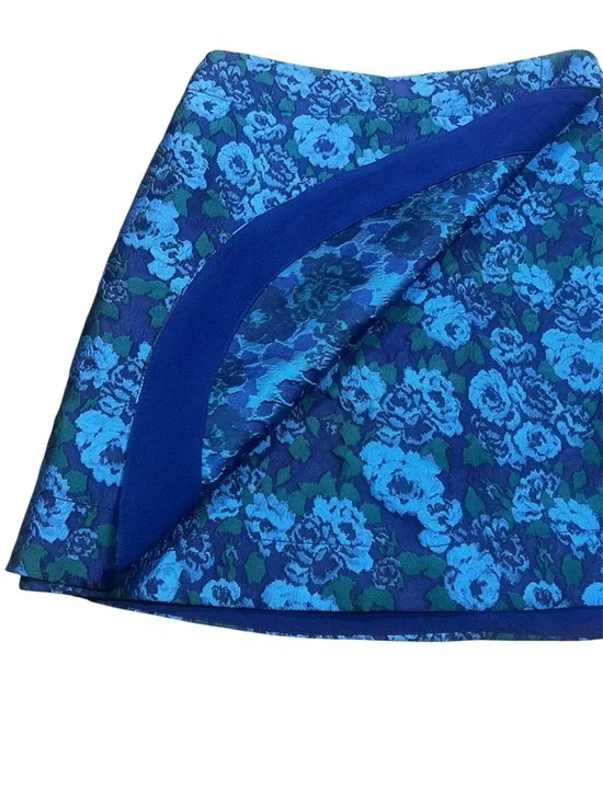 Anthropologie Mauve Blue and Green Floral Faux Wrap Mini Skirt, Size 0 - Picture 3 of 9